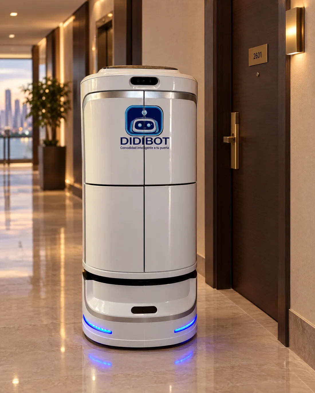 Robot DIDIBOT en el lobby de un edificio